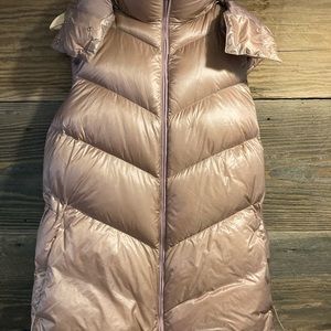 Athleta hooded down vest, soft mauve.